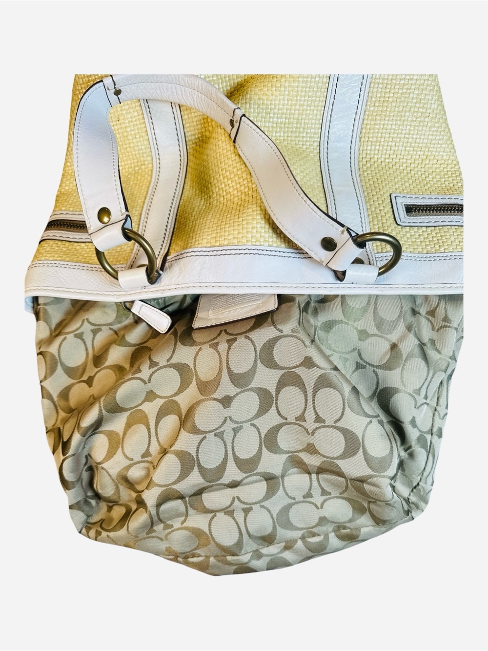 Coach Vintage Legacy Woven Straw White Leather Tote Bag - Picture 11 of 14